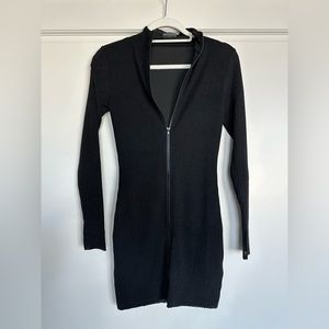 White Fox Boutique Black Ribbed Zip-Front Mini Dress